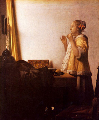 Картина Дама с жемчужным ожерельем - Вермеер Ян 