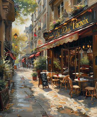 Картина Кафе на улице Парижа - Городской пейзаж 
