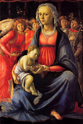 Картина Мадонна з немовлям в оточенні п'яти ангелів - Боттічеллі Сандро 